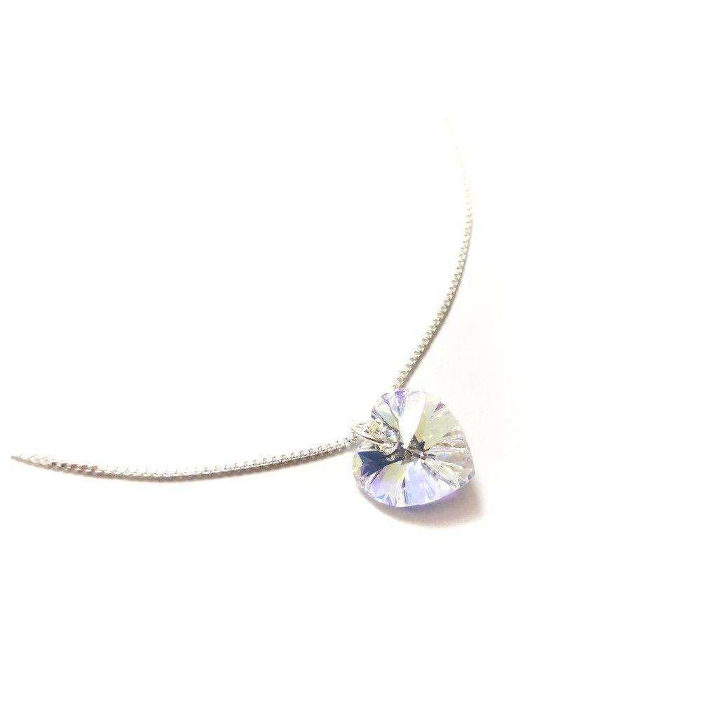 Collar Corazón Cristal austriaco Aurore Boreale 45cm Plata Fina 925-2