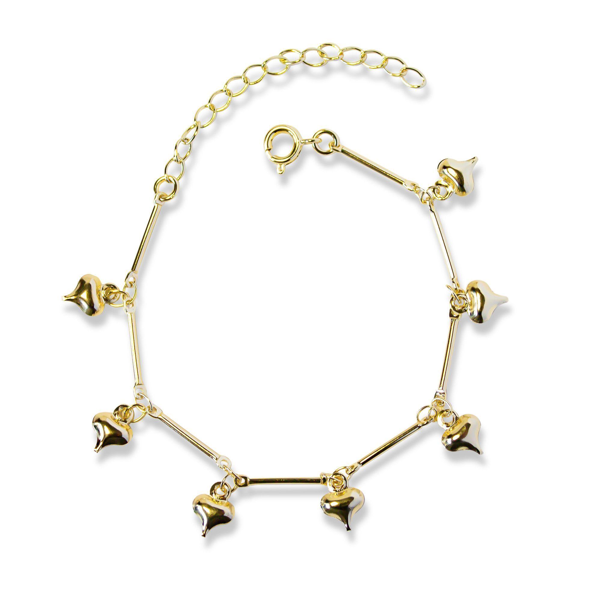 Pulsera Palito 7 Corazones Enchapado Oro 18K-0