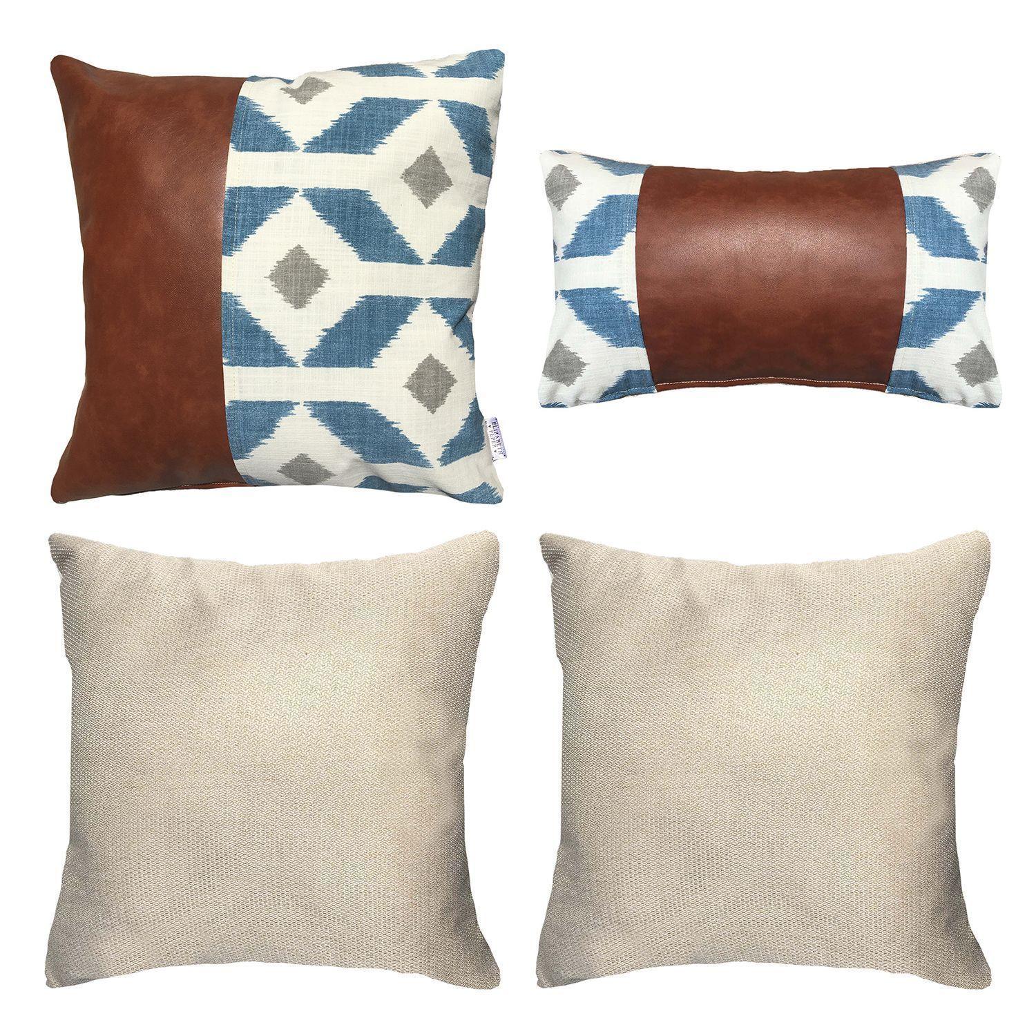 PACK 4 FUNDAS COJIN DECORATIVO ECOCUERO AZUL 50X50-0