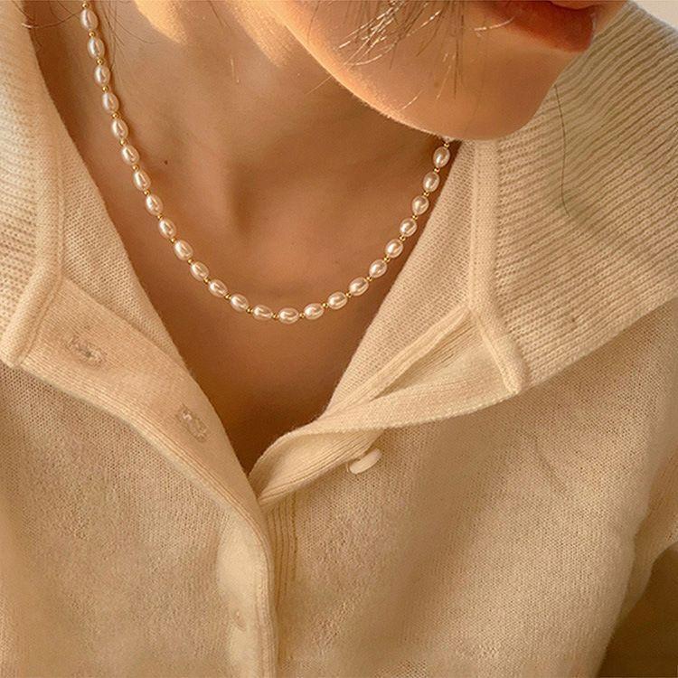 Collar Baño Oro Amarillo 18 Kilates Perlas Agua Dulce Pelotitas-4