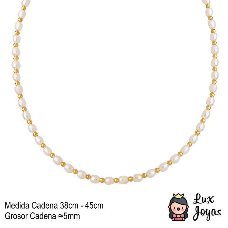 Collar Baño Oro Amarillo 18 Kilates Perlas Agua Dulce Pelotitas-5