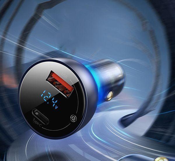 Cargador De Auto Digital PPS Dual QC 3.0 65 W Con Cable USB C 100 W Baseus-6