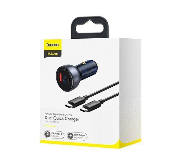 Cargador De Auto Digital PPS Dual QC 3.0 65 W Con Cable USB C 100 W Baseus-8