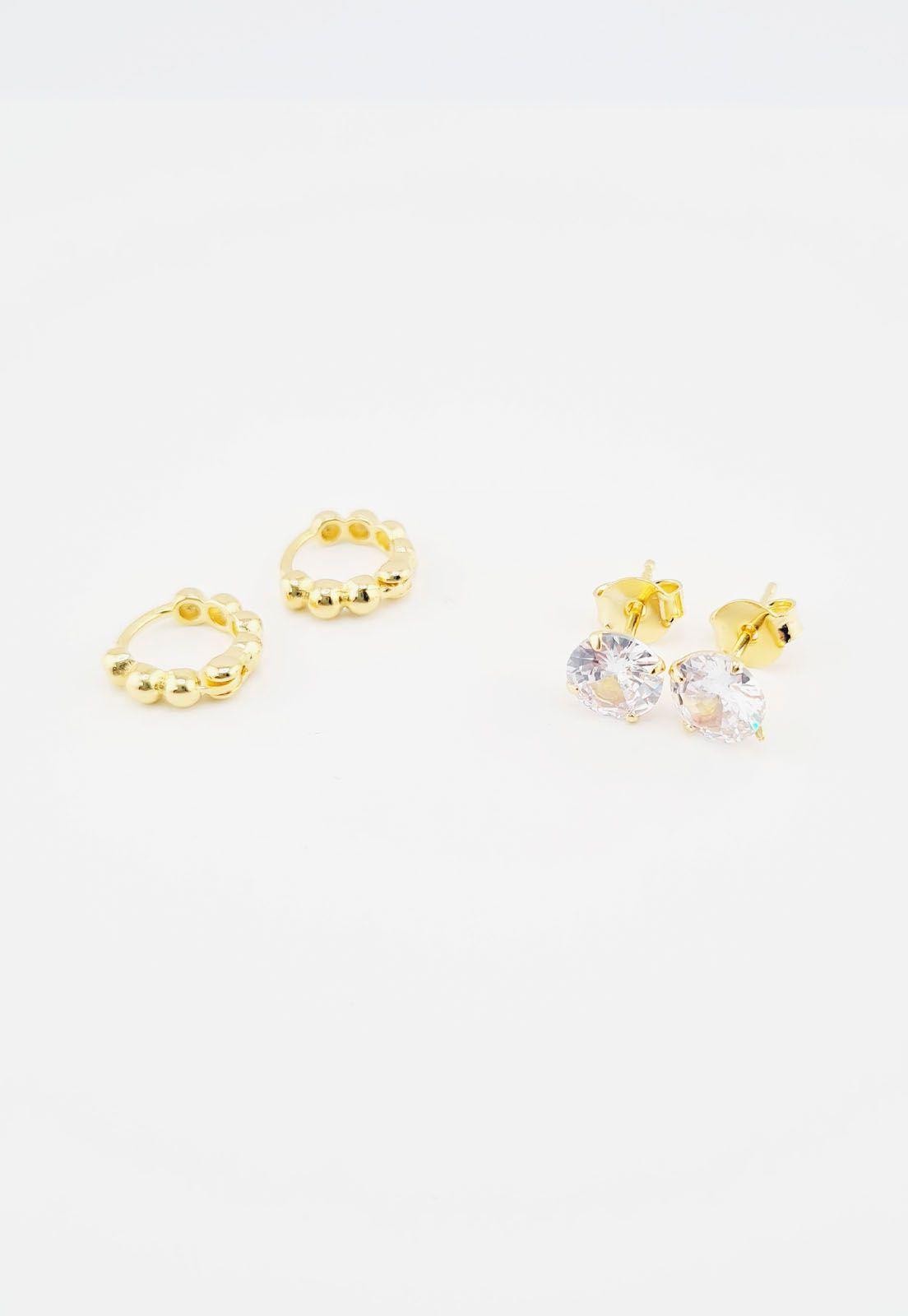 Pack Aros de Plata Con Baño de Oro 24k Diamante-1