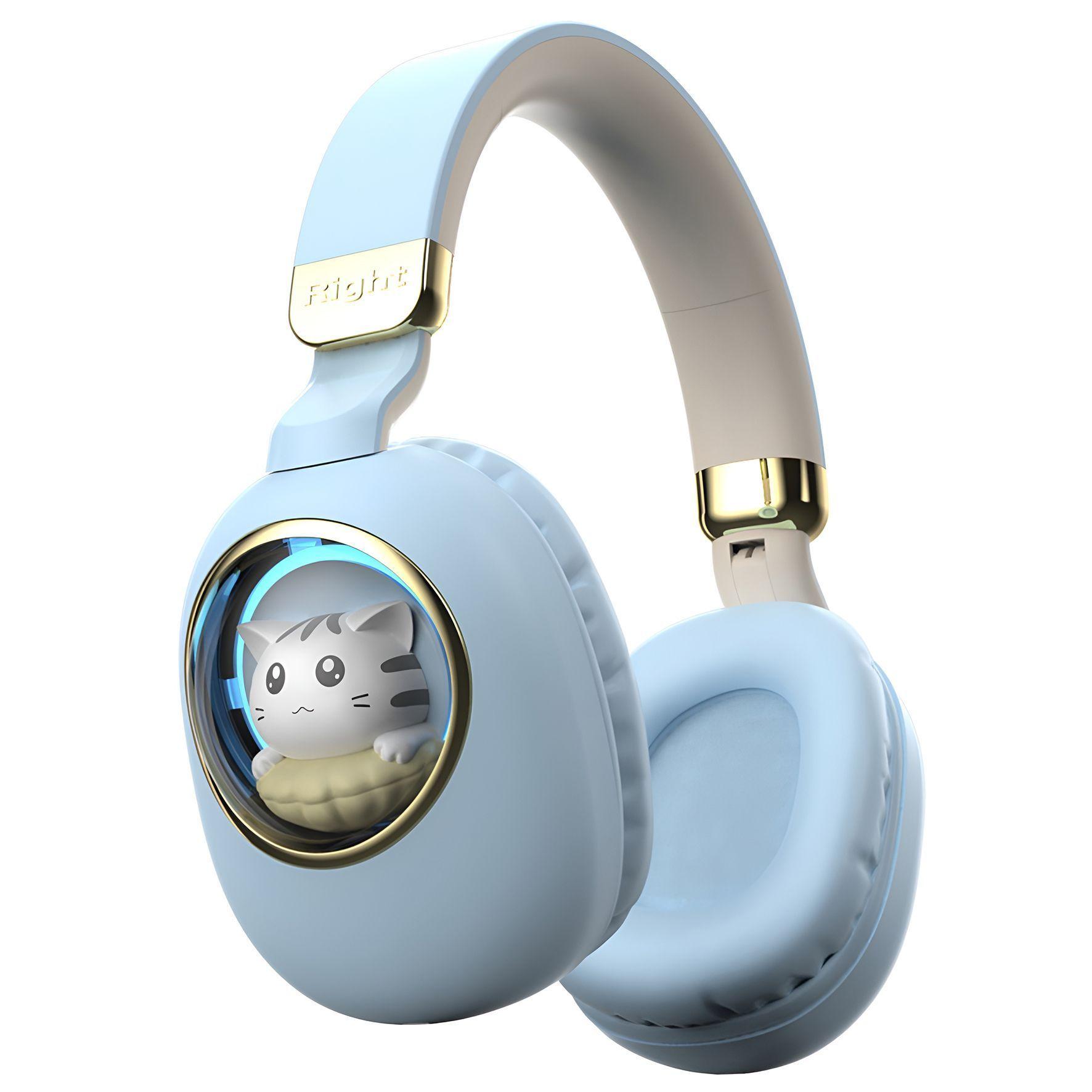 Audífono Bluetooth Diseño Kwai Cat Celeste-0