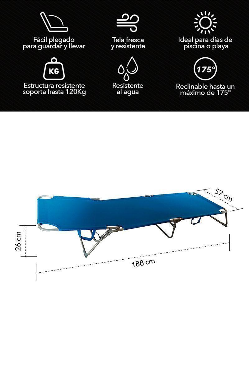 Reposera de Terraza Reclinable 188x57x26cm Azul-2