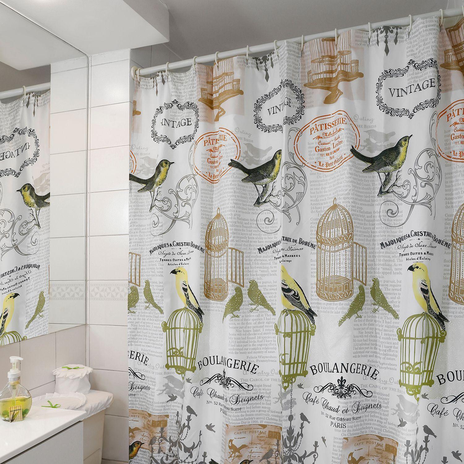Cortina para Baño Diseño Aves con Forro-2
