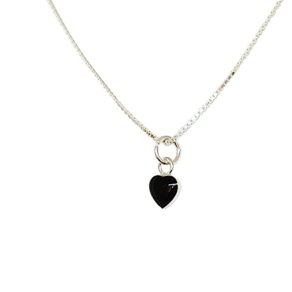 Collar Corazón Negro Mini Plata Fina 925-0