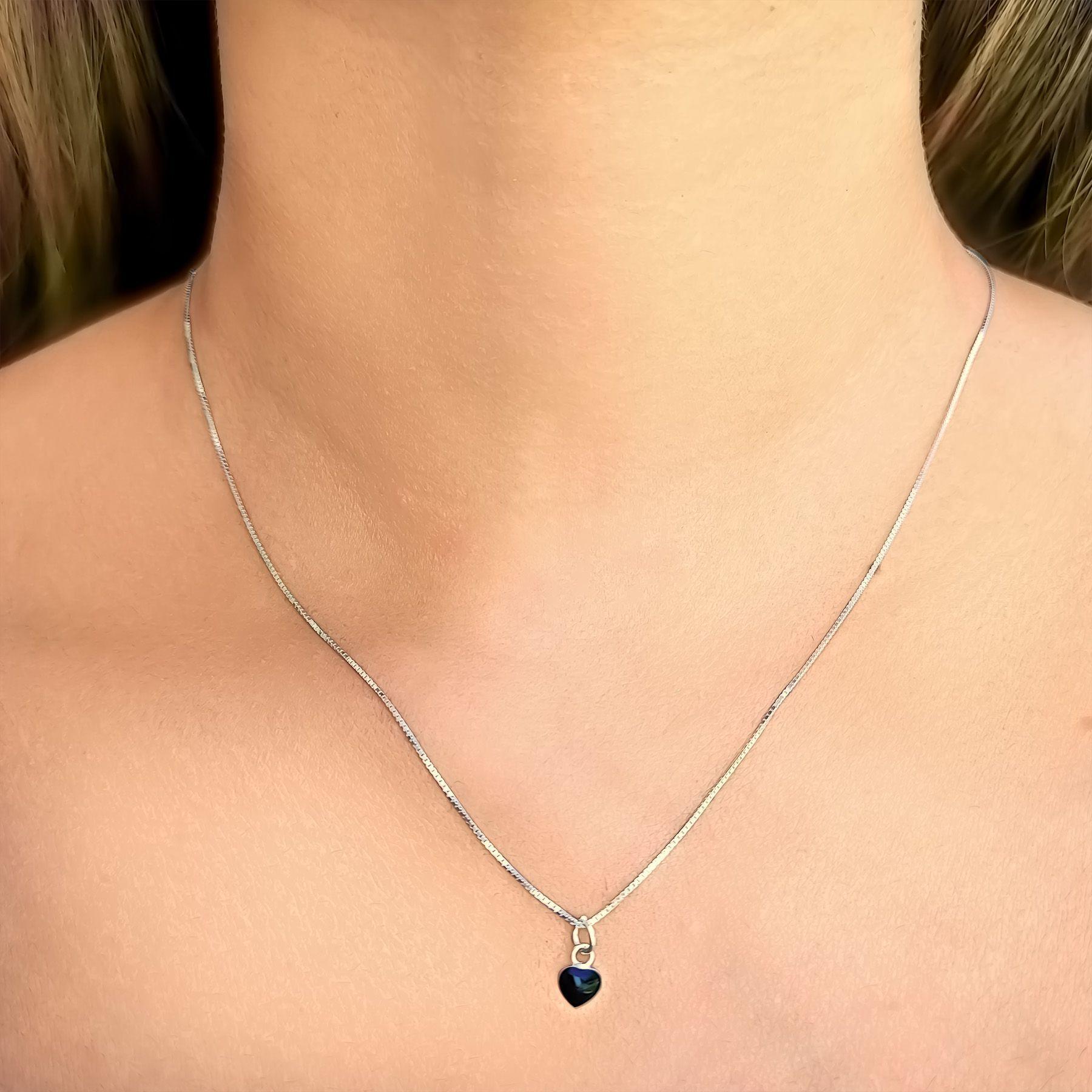 Collar Corazón Negro Mini Plata Fina 925-2