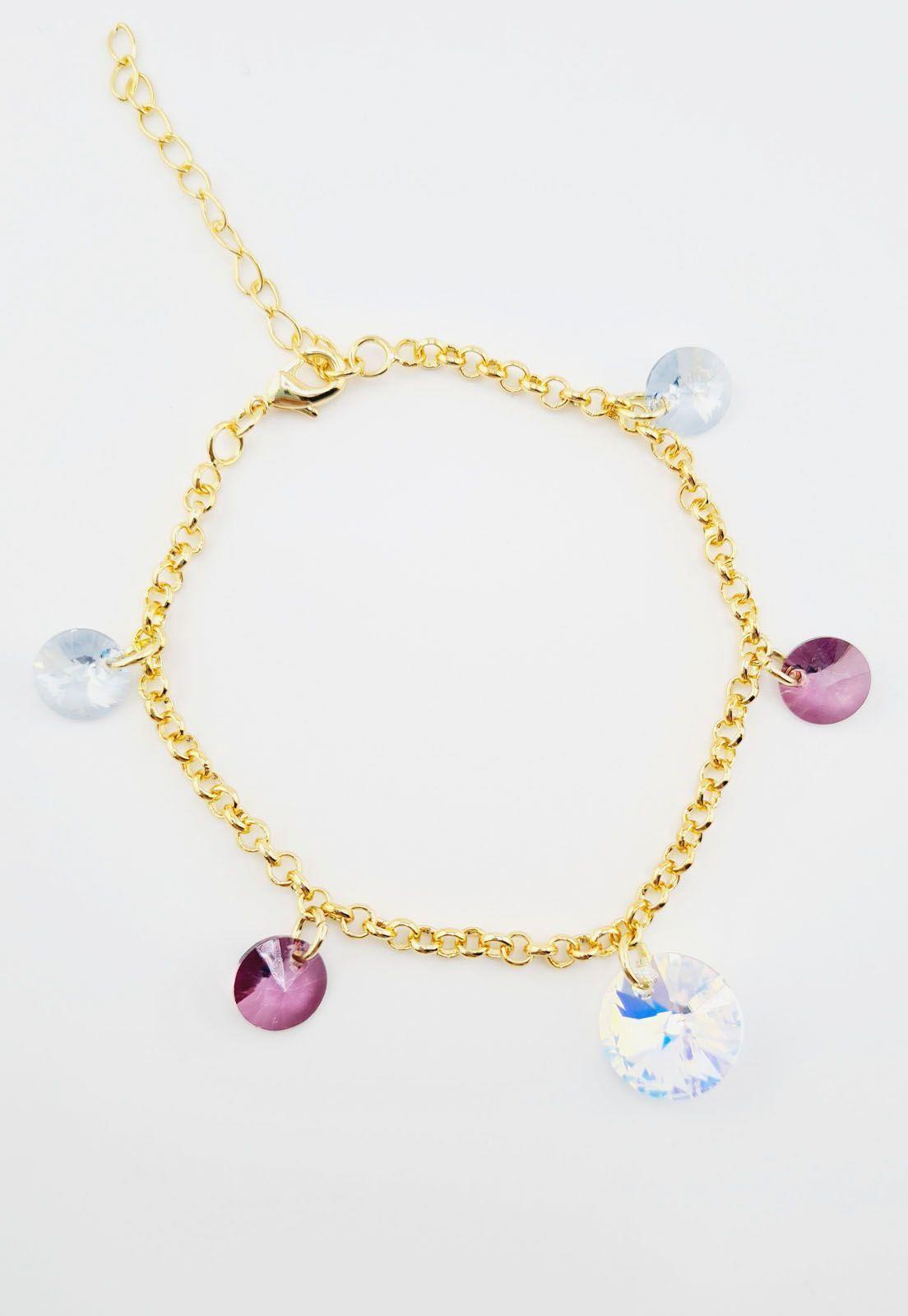 Pulsera Nepal Gold Baño de Oro 24 k y Cristales Genuinos .-3