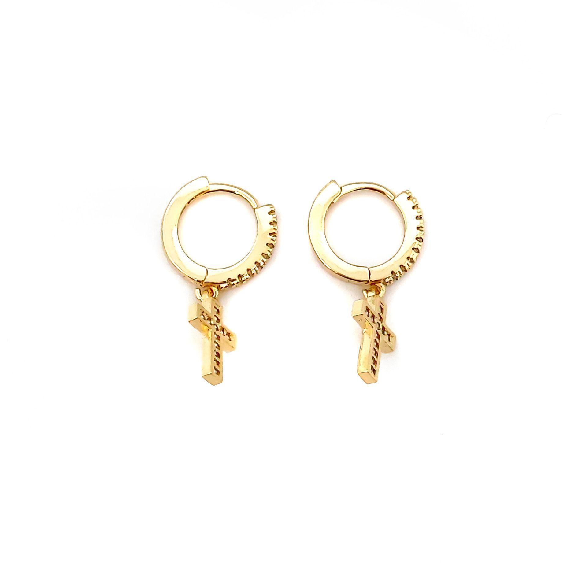 Aros Argolla Cruz Circón Enchapado Oro 18K-2