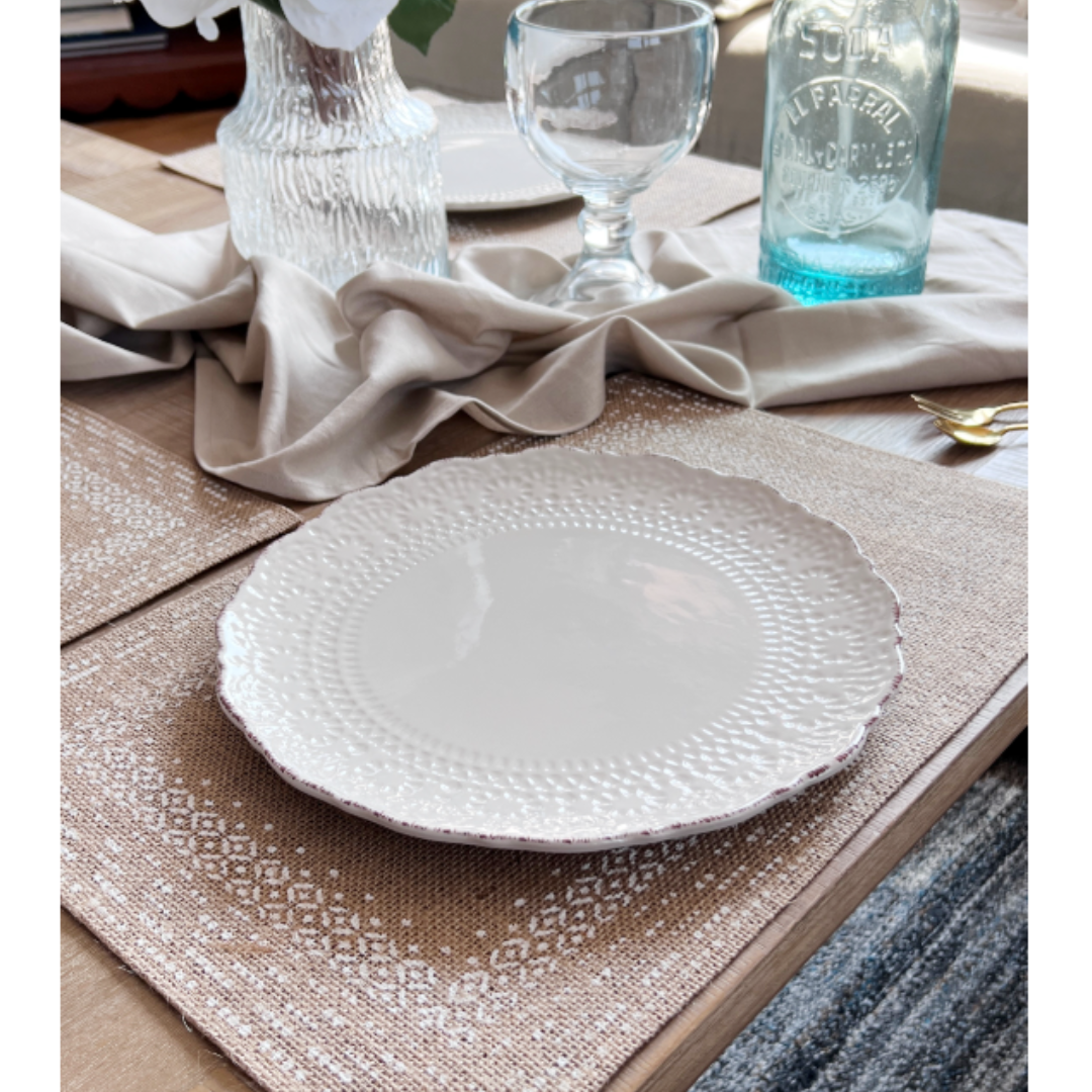 SET 6 Individuales Arpillera Estampado Natural Vintage Blanco-0