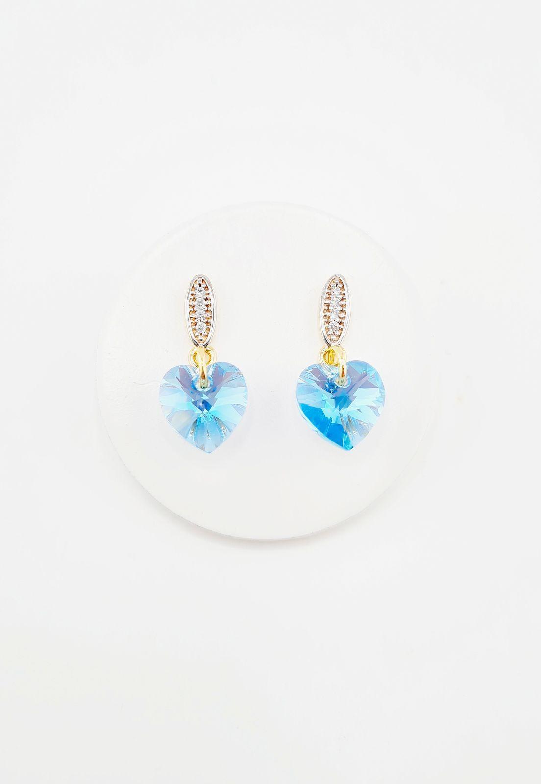 Aros Romance Gold Cristales Genuinos Aquamarine -2