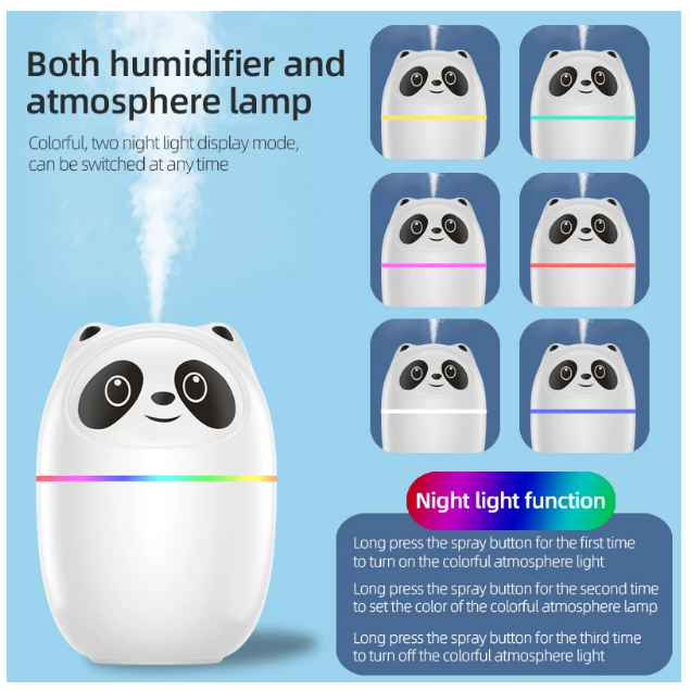 Humidificador Aromático De Panda Con 6 Esencias Blanco-4