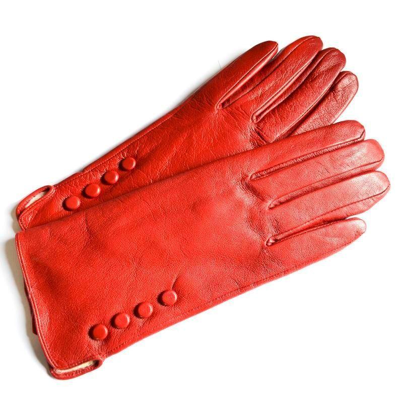 Guante Cuero In Pelle botones rojo-2