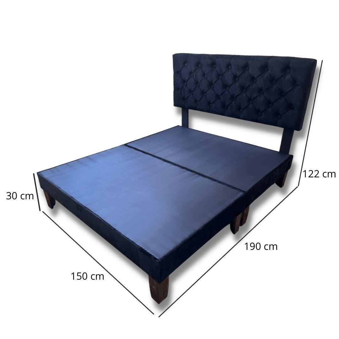Cama 2 Plazas Europea Felpa Negra con Bases divididas de 15 cm de grosor con respaldo capitoné-1