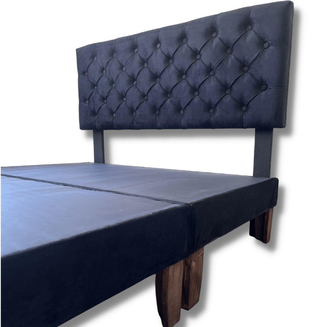 Cama 2 Plazas Europea Felpa Negra con Bases divididas de 15 cm de grosor con respaldo capitoné-2