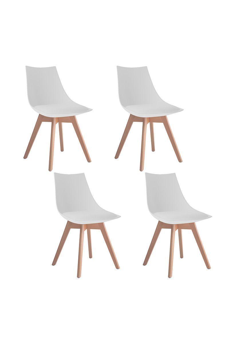 Pack 4 Silla Comedor con Patas de Madera Blanco-0