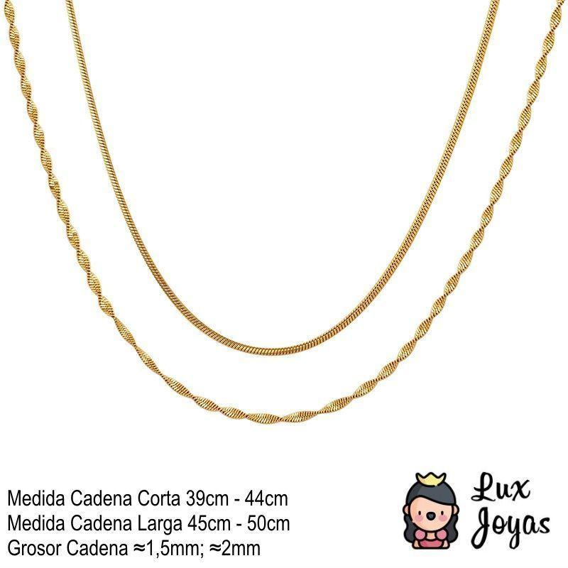 Collar Baño Oro Amarillo 18 Kilates Doble Topo Enroscado-4