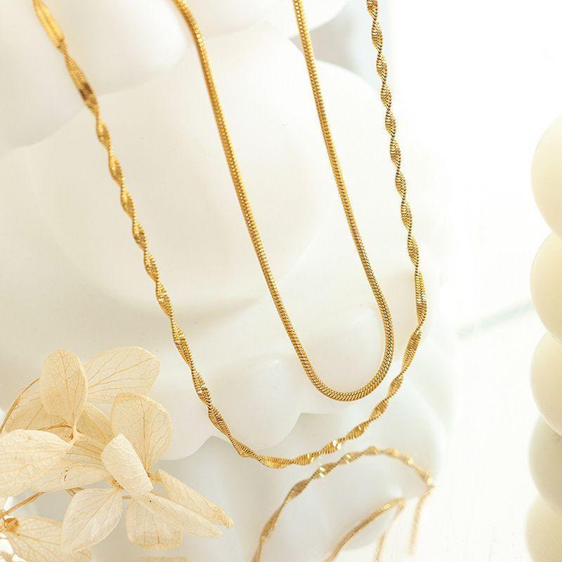 Collar Baño Oro Amarillo 18 Kilates Doble Topo Enroscado-2