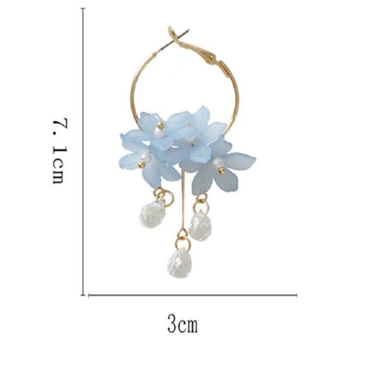 Aros pendientes largos flores azul índigo pétalos primaveral-2