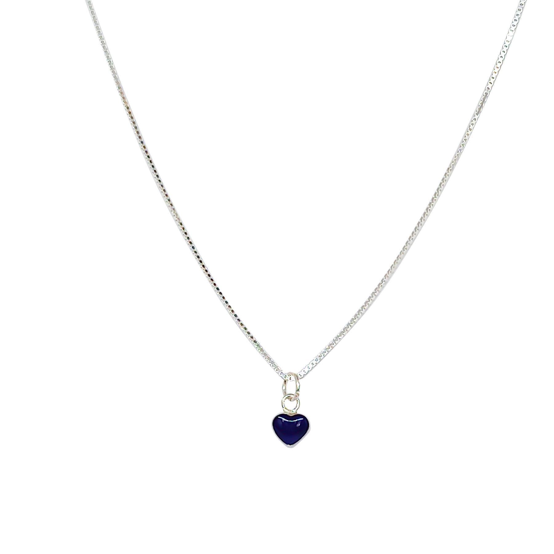 Collar Corazón Azul Esmaltado Mini Plata Fina 925-1