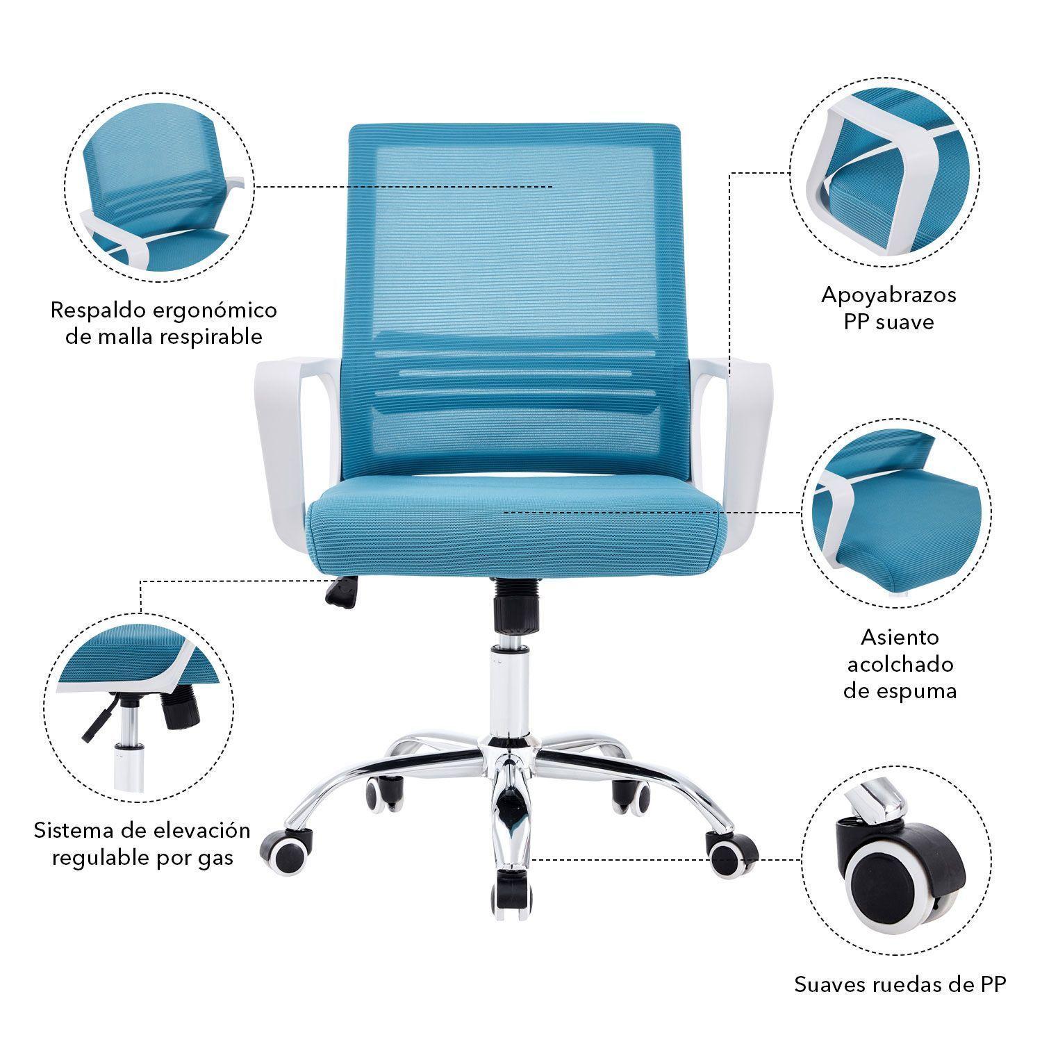 Silla de Oficina de Malla Reposabrazos Azul-4