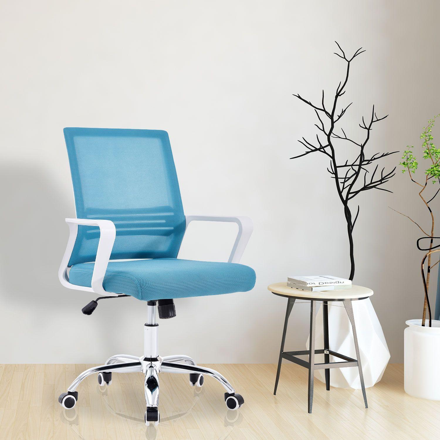 Silla de Oficina de Malla Reposabrazos Azul-1