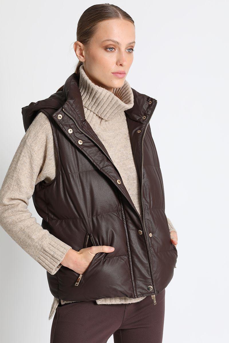 Parka Corta Efecto Piel Cafe Liola-1