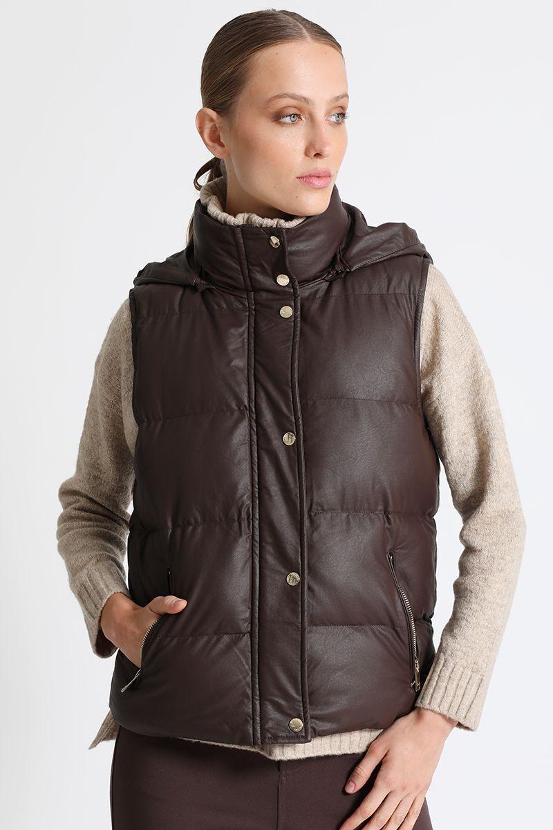 Parka Corta Efecto Piel Cafe Liola-0