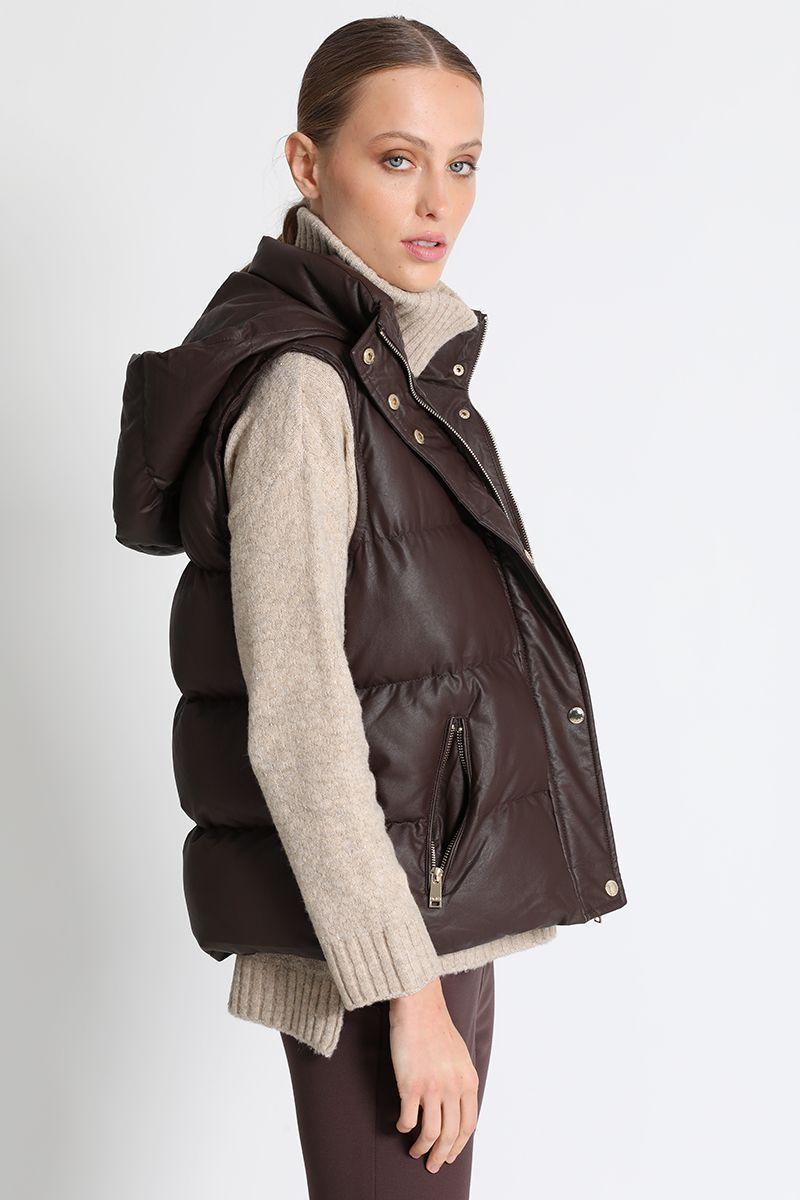 Parka Corta Efecto Piel Cafe Liola-2