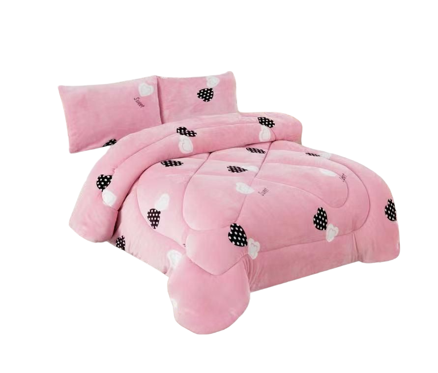 COBERTOR PLUSH CON CHIPORROROSA CORAZ NEG BLAN 2PADH-0