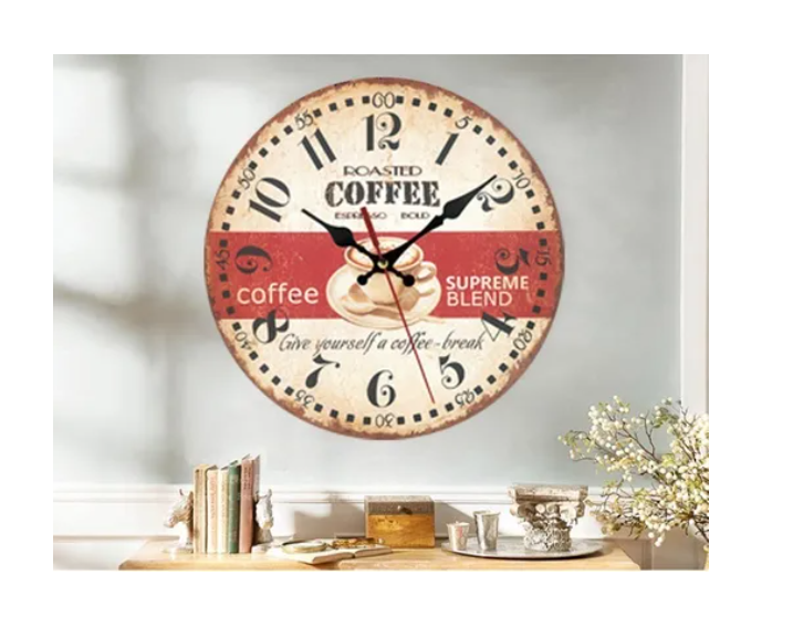 Reloj De Pared Analogo Rústico Vintage Retro coffee-1