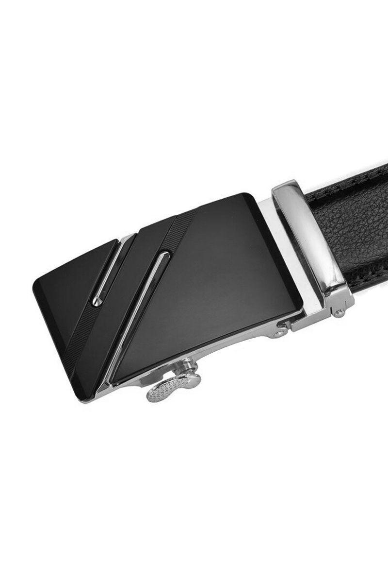 Cinturon ejecutivo automatico cuero negro hombre. Luxury Plateado-1
