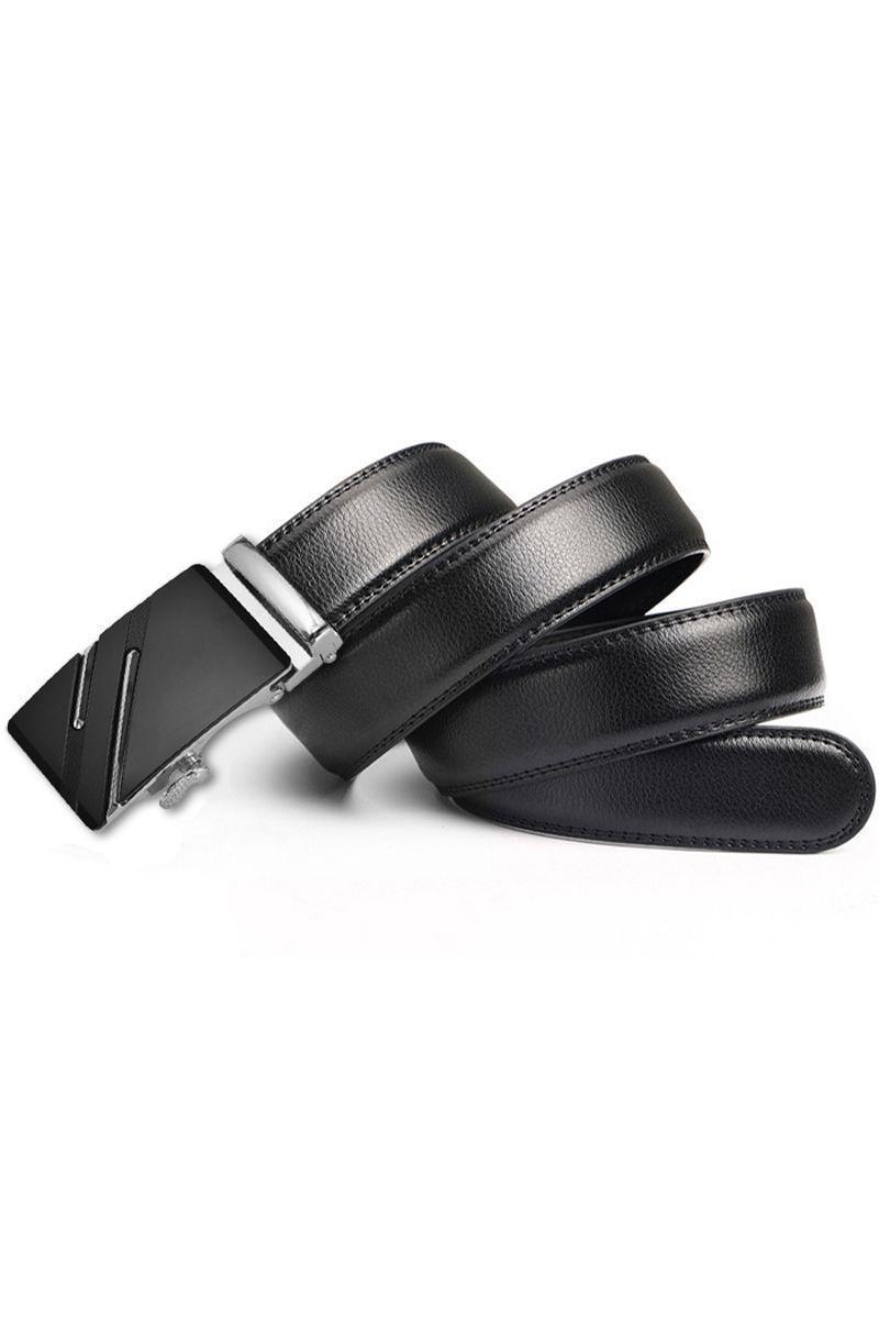 Cinturon ejecutivo automatico cuero negro hombre. Luxury Plateado-0