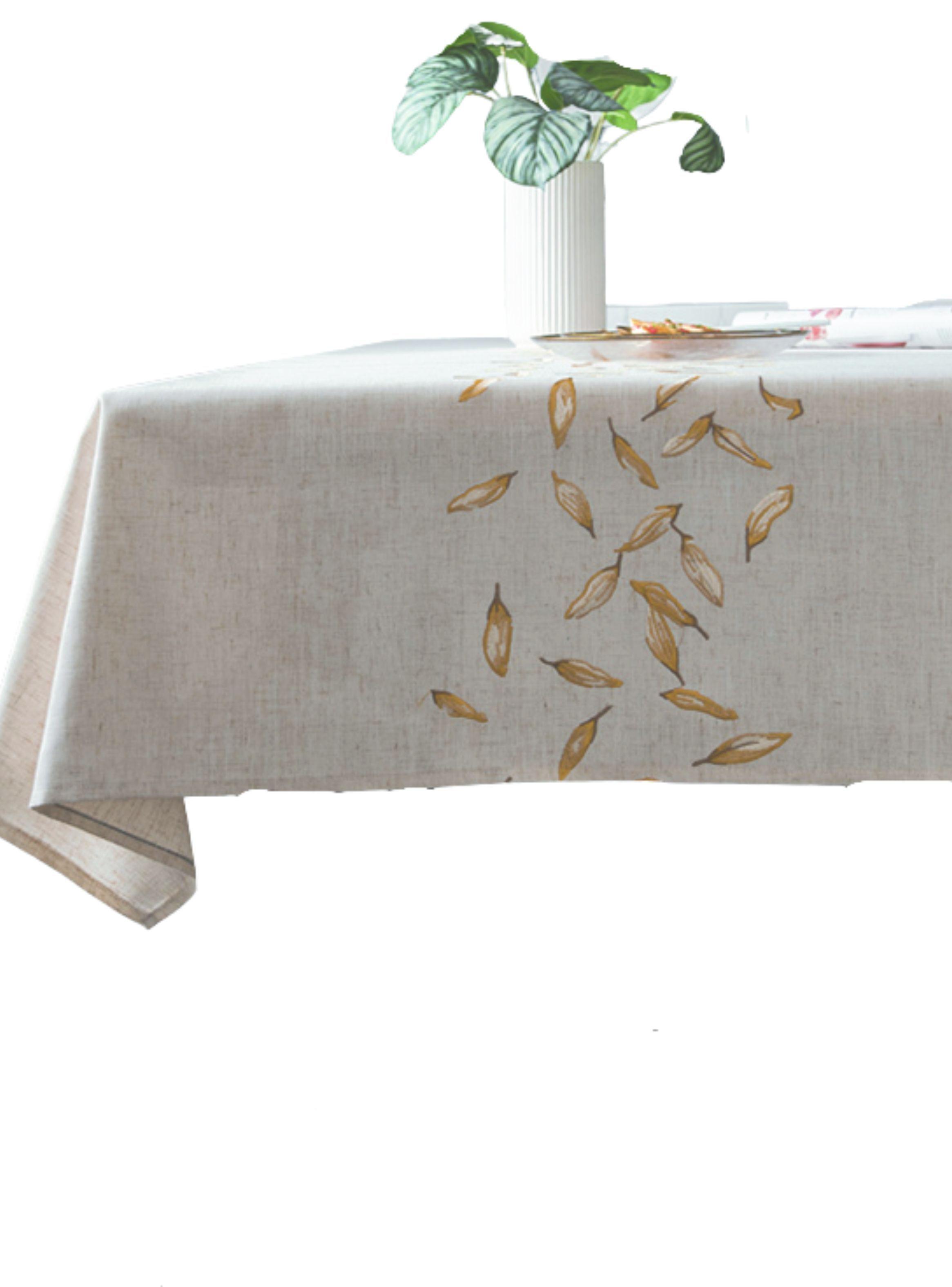 Mantel Rectangular Crema Bordado con Hojas-0