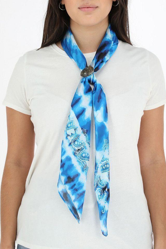 Pañuelo Bandana Estampada Azul Y Blancobeachcomber Waves + Anillo Metálico Dorado Hindi Humana-2