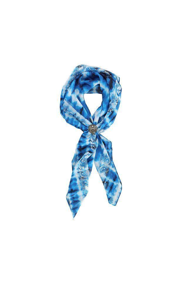 Pañuelo Bandana Estampada Azul Y Blancobeachcomber Waves + Anillo Metálico Dorado Hindi Humana-0