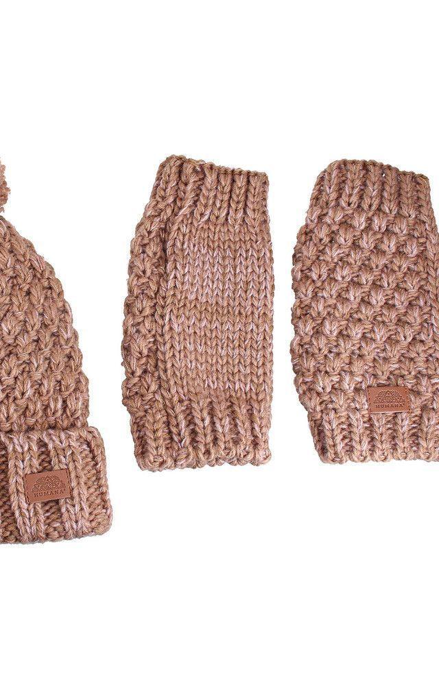 Pack Gorro + Guantes Trama Café Humana-1