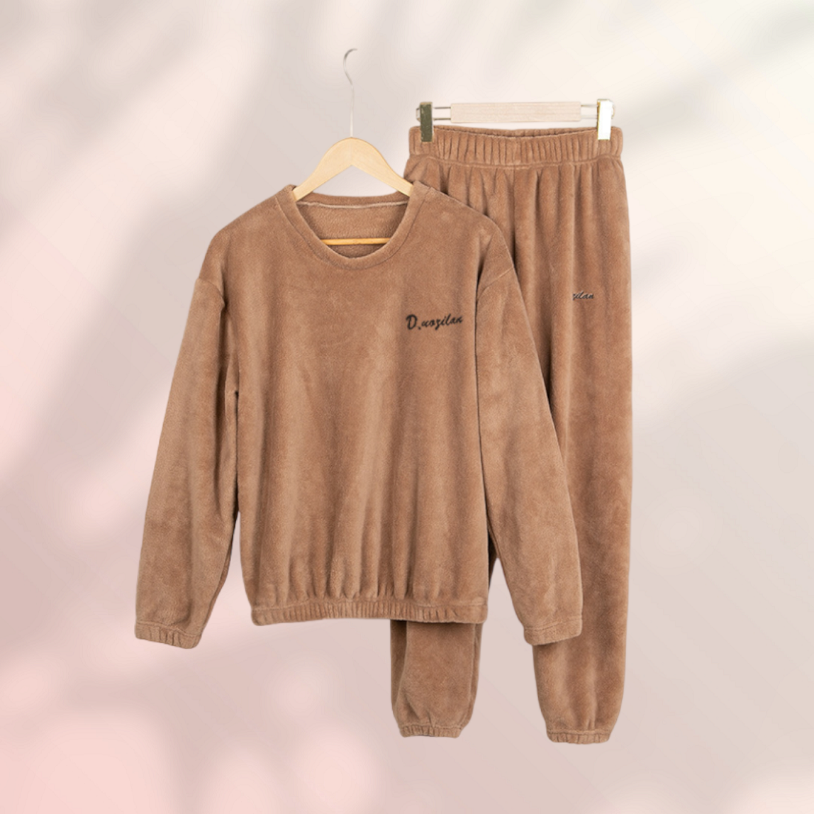 Conjunto De Ropa Pijama Polar Para Mujer 2 Piezas Talla Única - Café-1
