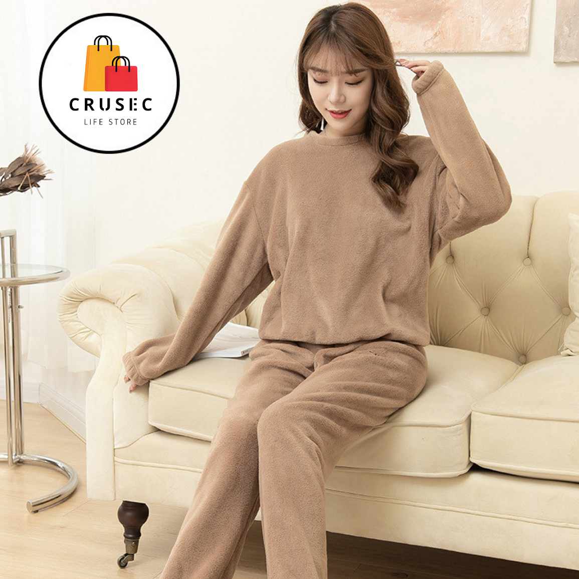 Conjunto De Ropa Pijama Polar Para Mujer 2 Piezas Talla Única - Café-2
