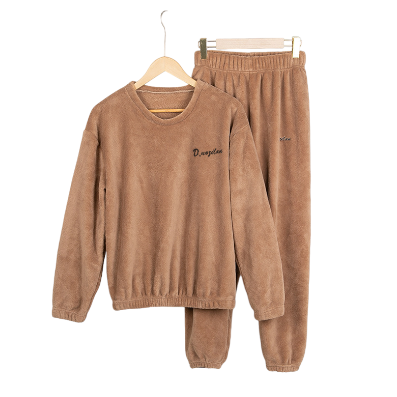 Conjunto De Ropa Pijama Polar Para Mujer 2 Piezas Talla Única - Café-0