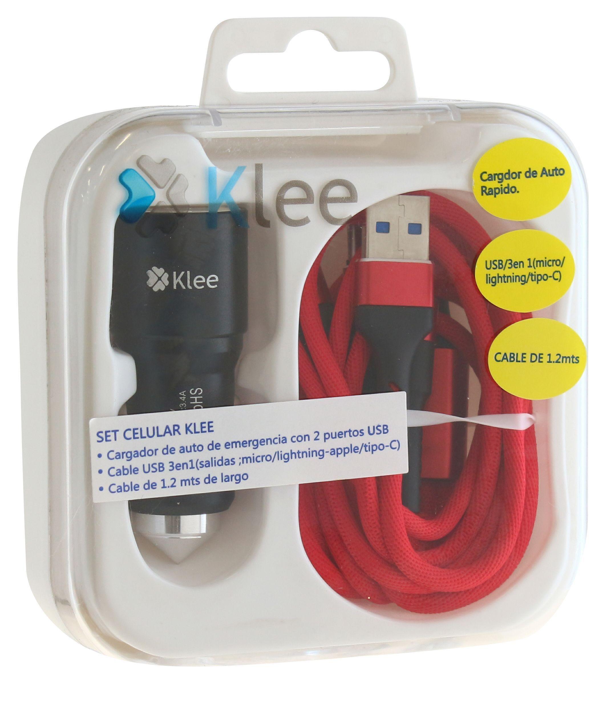 Cargador Auto Dual USB + Cable USB 3 en 1 Multi-3