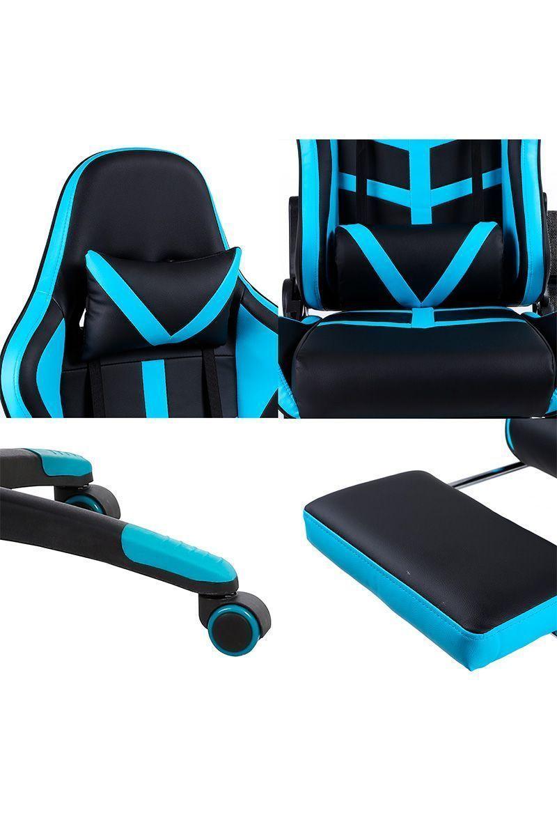 Silla Gamer Racing Reclinable Reposapiés Turquesa-5