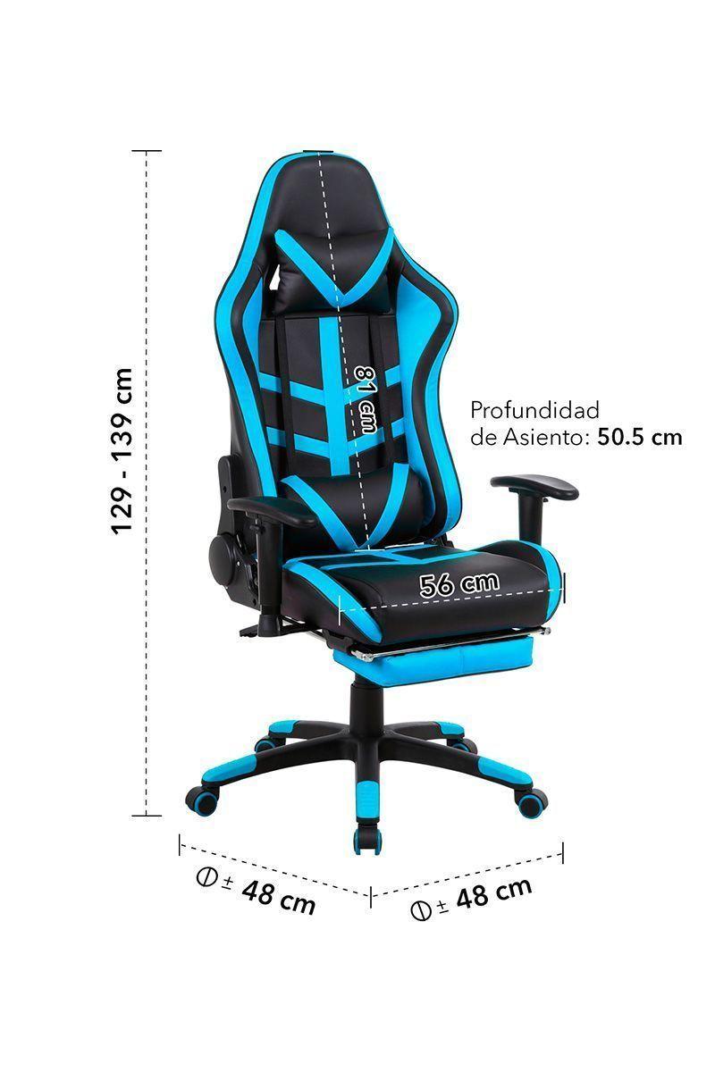 Silla Gamer Racing Reclinable Reposapiés Turquesa-2