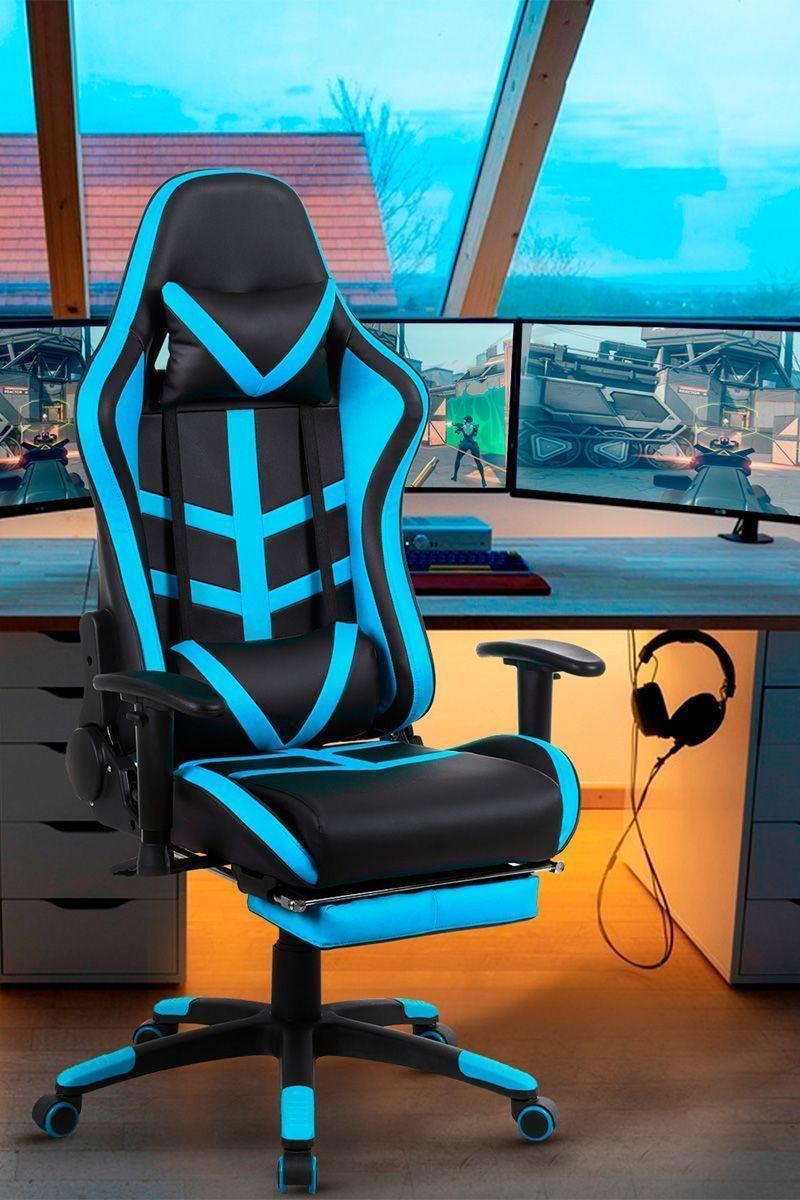 Silla Gamer Racing Reclinable Reposapiés Turquesa-1