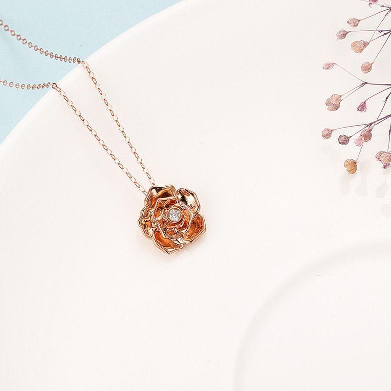Cadena Eslabones Oro Rosado 18k Colgante Rosa 18k Diamante 1 Punto-2