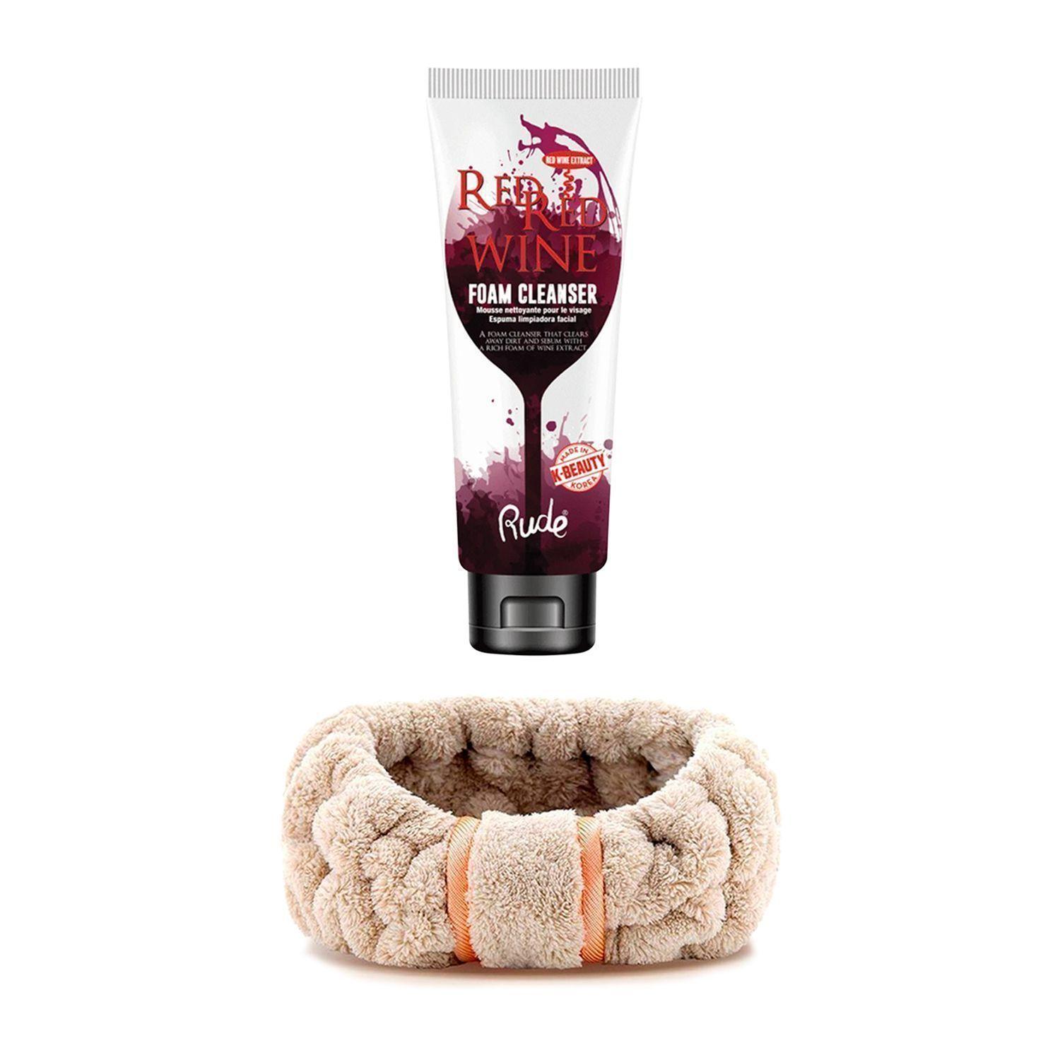 Pack Espuma Limpiadora Facial "Red Red Wine" Rude Cosmetics + Cintillo Spa y Maquillaje-0