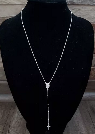 Rosario Plata Fina Mujer 40 Cm Italiana 925 Collar-2