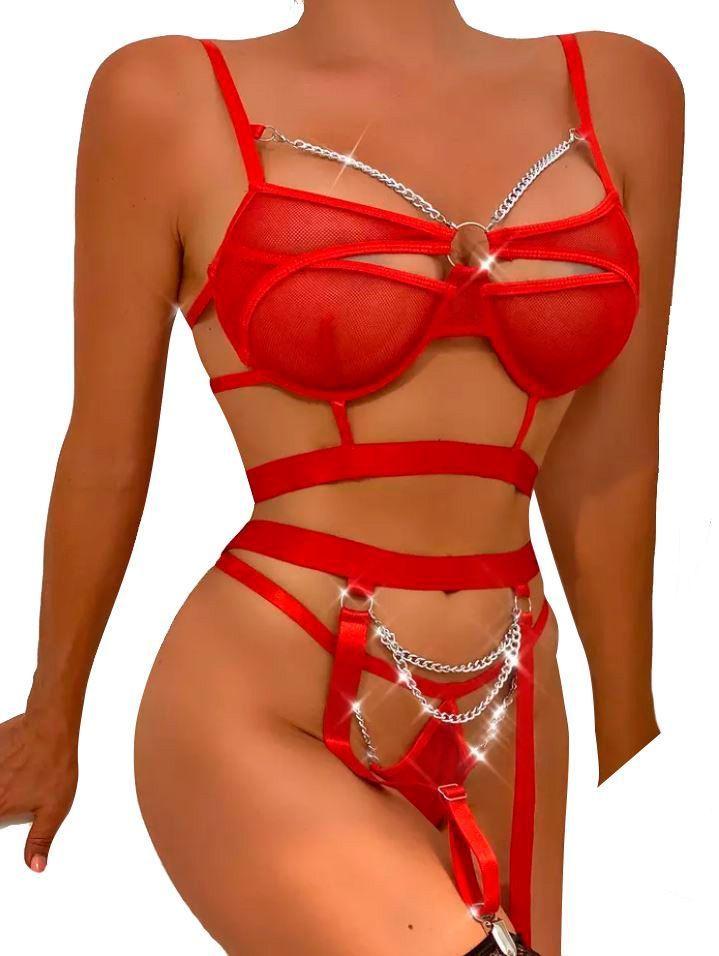 Conjunto intimo lencería Cadenas Rojo-1